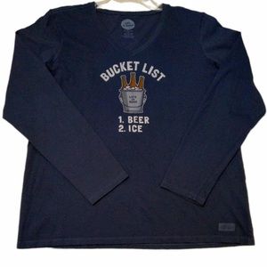 Life Is Good "Bucket List" Blue V-Neck Long Sleeve Crusher T-Shirt